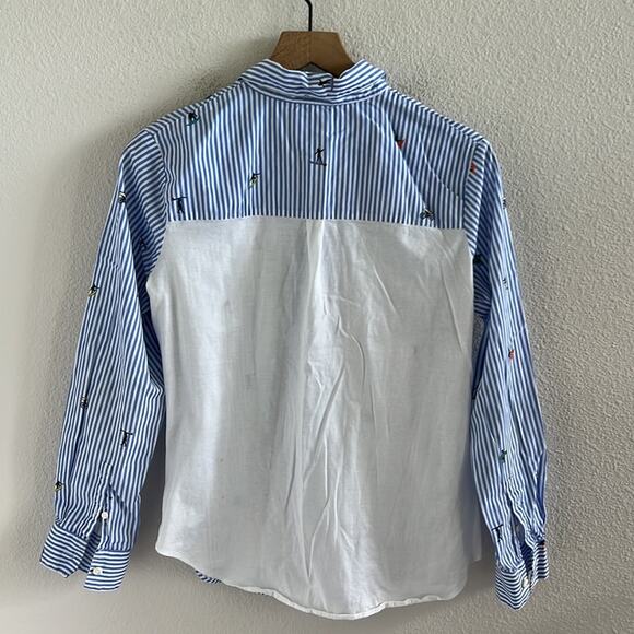 C Mira Mikati Surfing Bike Front Button Collar Blouse Top USA 8 - Picture 4 of 6